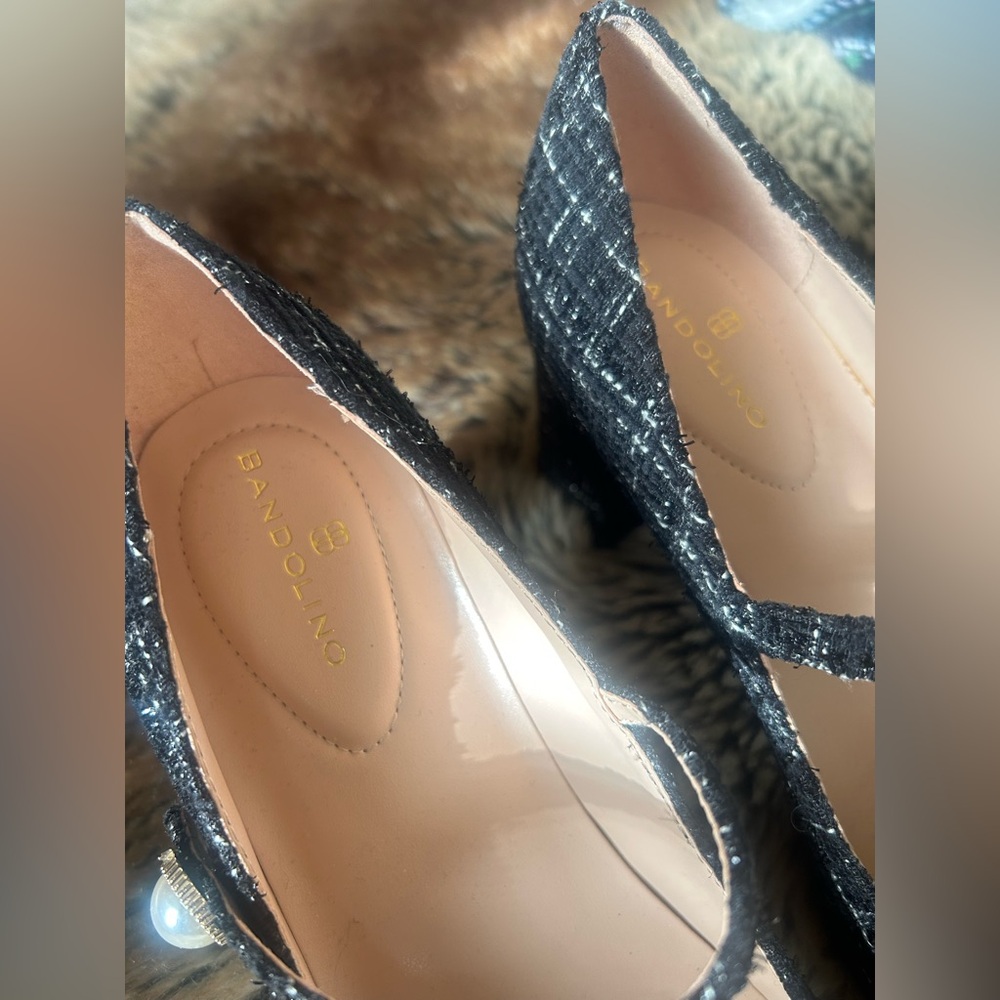Bandolino Kirsten Mary Jane Pumps Black White Tweed Pearl Detail Women’s Size 7 - Picture 5 of 5